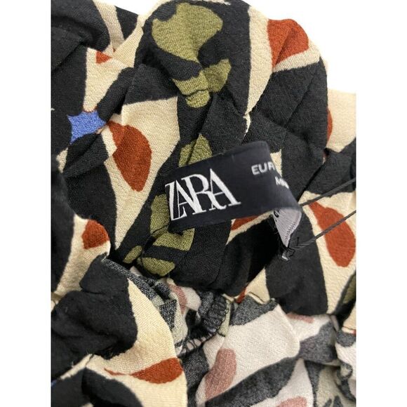 Zara Womens Shorts M Multicolor Floral High Rise Belted Paperbag 8662/160 NWT - Picture 3 of 13